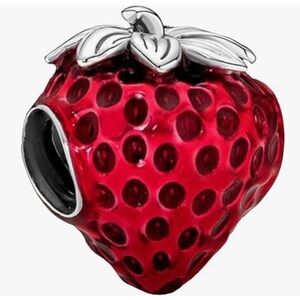 Strawberry 3D silver slide charm for all Pandora bracelets